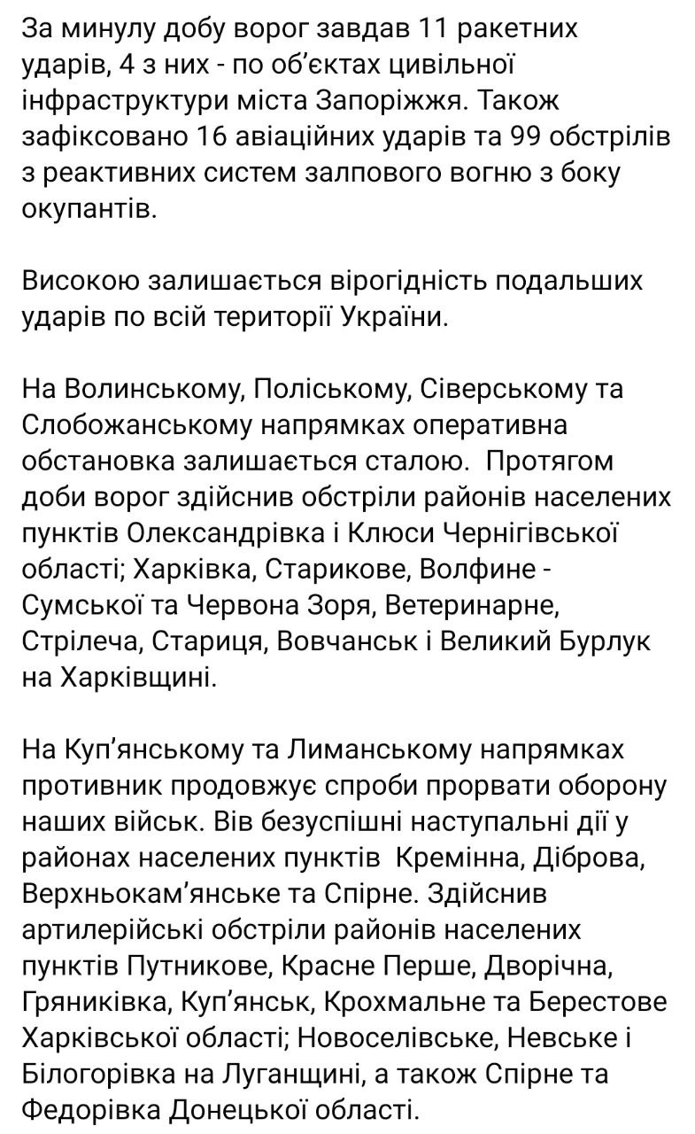 сводка Генштаба ВСУ