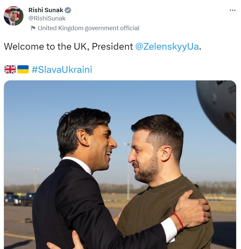 Зеленский встретился с британским премьером Риши Сунаком в Лондоне
