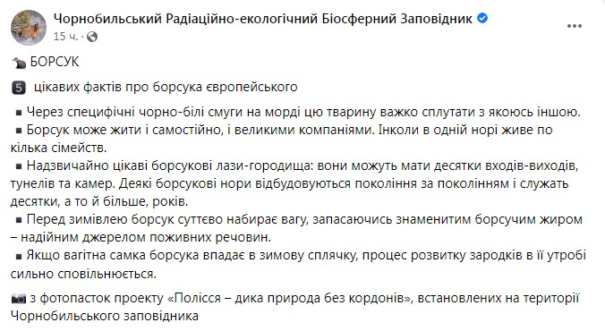 Скриншот из Фейсбука Чернобыльского заповедника