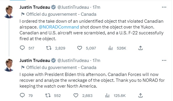 Скриншот из Твиттера Джастина Трюдо