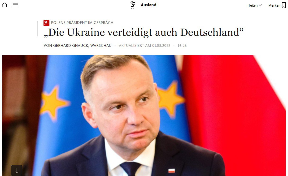 Дуда опасается расширения влияния России в Центральной Европе