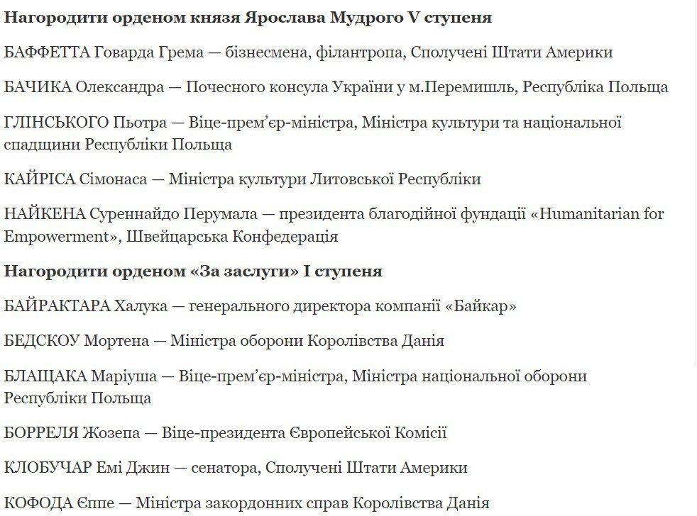 Зеленский наградил иностранцев