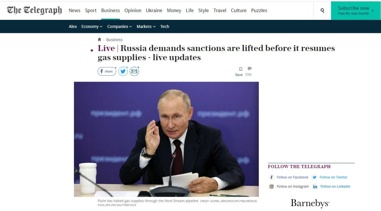 Скриншот с сайта The Telegraph 