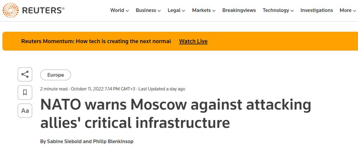 Издание Reuters пишет о том, что НАТО готовится к физическому ответу на ядерный удар РФ