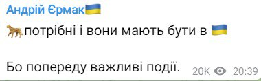 Скриншот из телеграм Андрея Ермака