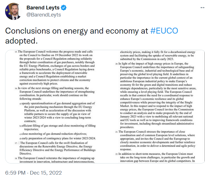 Саммит ЕС не смог согласовать потолок цен на газ