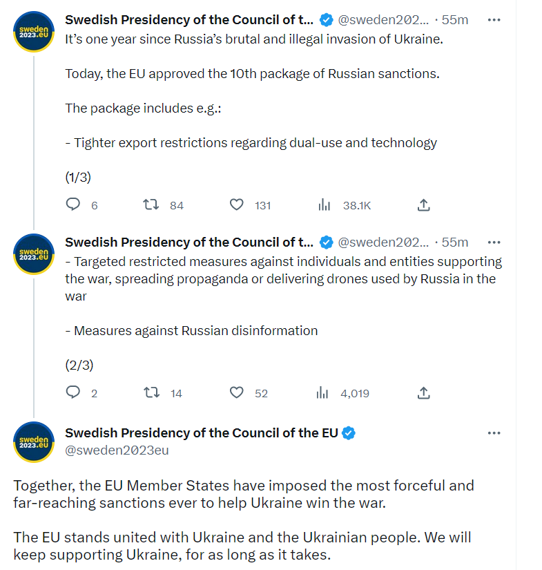 Швеція розповіла про санкції ЄС проти Росії