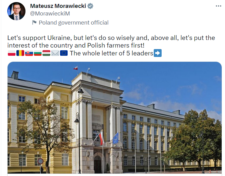 Моравецкий призвал учитывать интересы польских фермеров
