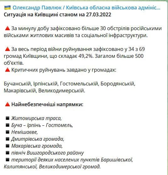 Скриншот из Телеграм Киевской ОВА