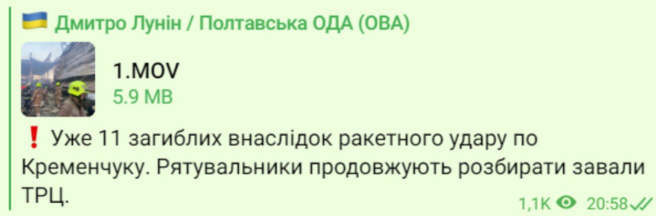 Скриншот из Телеграм Лунина