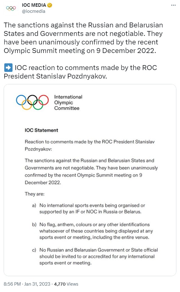 Скріншот із Твіттера МОК