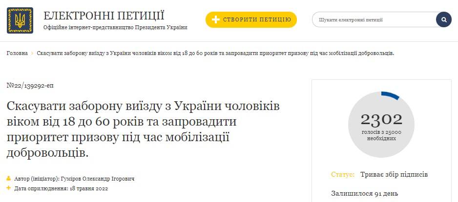 петиция опубликована на сайте президента