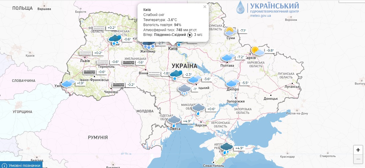 Прогноз погоды в Киеве.