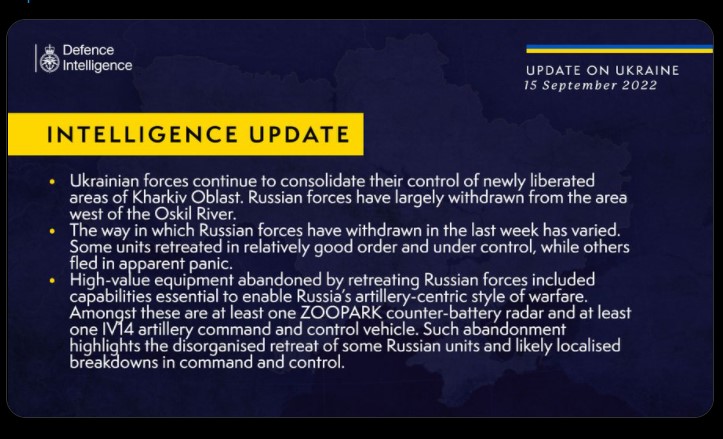 Британская разведка пишет о контрнаступлении в Харьковской области