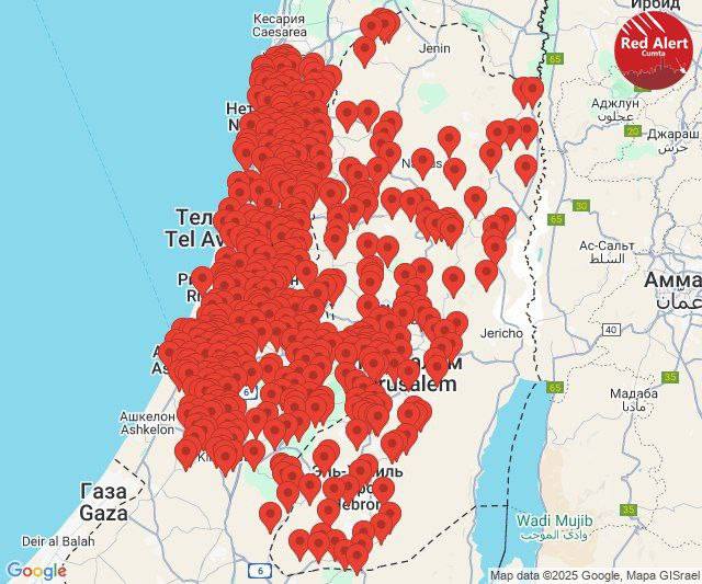 Карта воздушной тревоги в Израиле