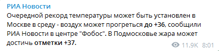 В Москву пришла рекордная жара. Скриншот: РИА Новости