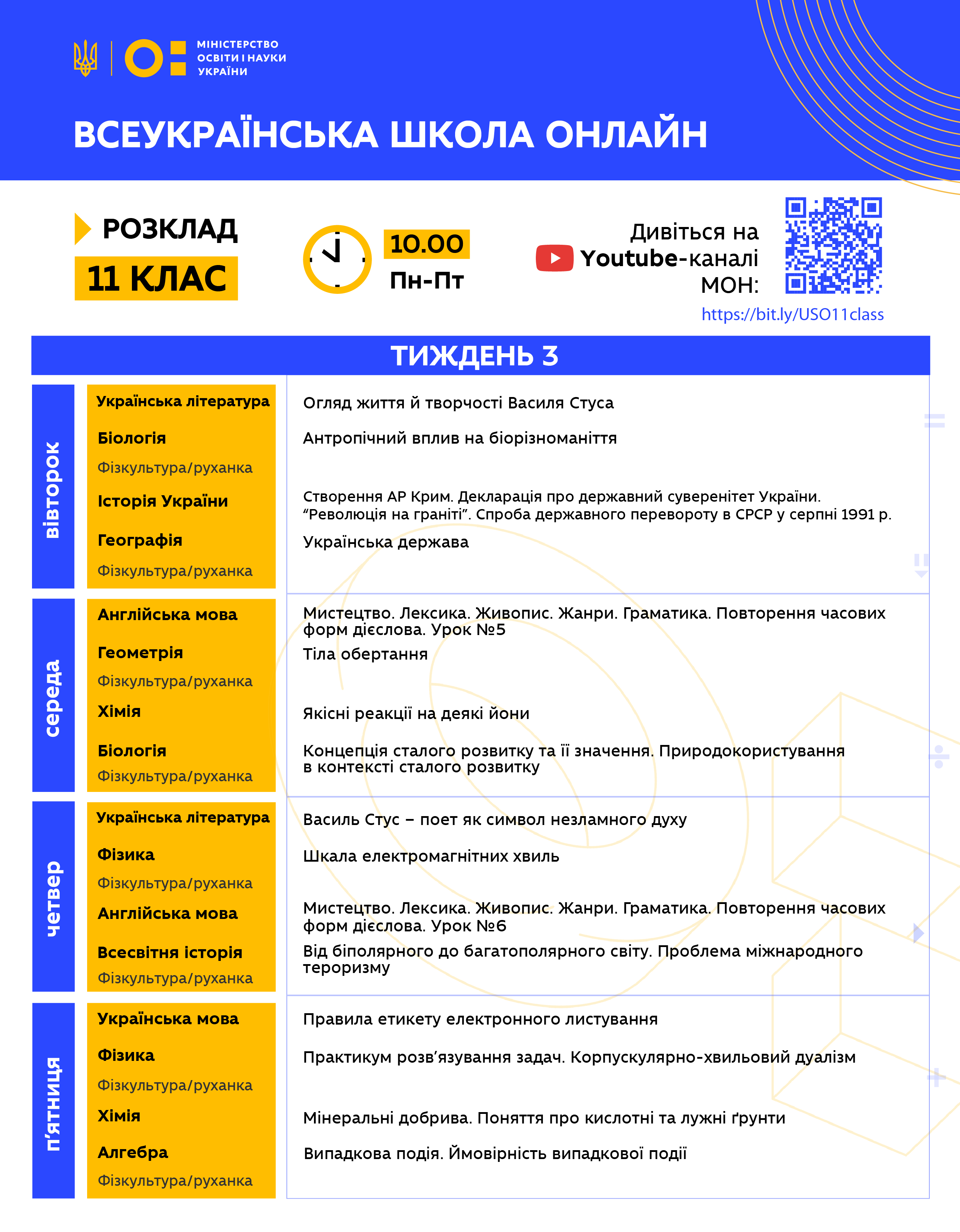 11 клас розклад