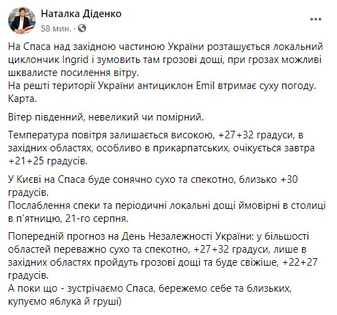 Пост Диденко в Facebook