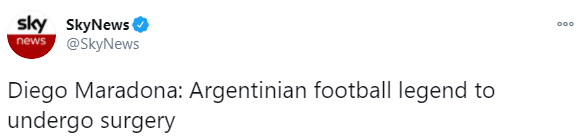 Марадону готовят к срочной операции по удалению тромба из мозга. Скриншот: Twitter