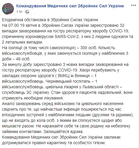 Скриншот: пресс-служба командования Медицинских сил ВСУ в Фейсбук