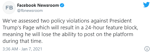 Facebook, Instagram и Twitter заблокировали аккаунты Трампа. Скриншот