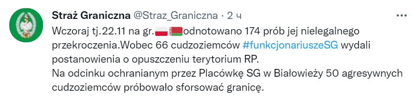 В Польше заявили о попытках прорвать границу. Скриншот сообщения