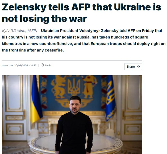 Снимок заголовка на afp.com &ndash; Зеленский заявил о давлении со стороны РФ и США по вопросу вывода ВСУ из Донбасса