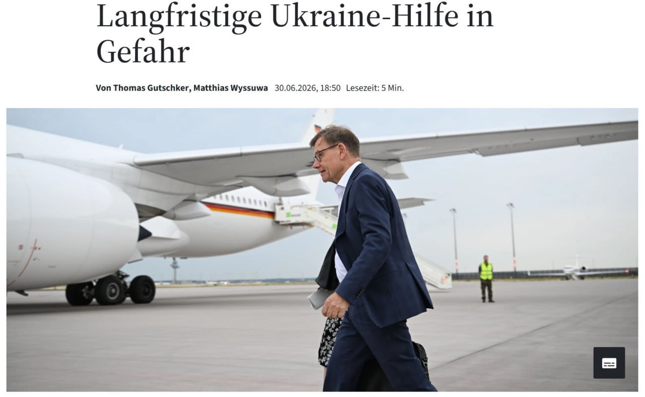 Снимок заголовка на faz.net &ndash; Из-за Италии долгосрочная помощь Украине от НАТО под угрозой