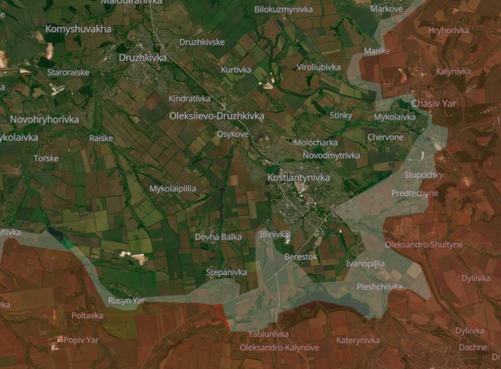 Костянтинівка Донецької області. Карта бойових дій. Джерело - DeepState